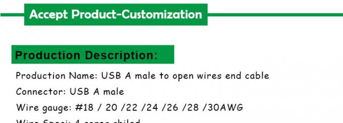 Ασπίδα USB A Άντρας σε 4 γυμνά καλώδια Ανοιχτό άκρο καλώδιο Pigtail 2