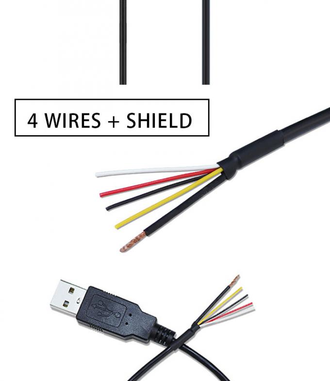 Ασπίδα USB A Άντρας σε 4 γυμνά καλώδια Ανοιχτό άκρο καλώδιο Pigtail 4