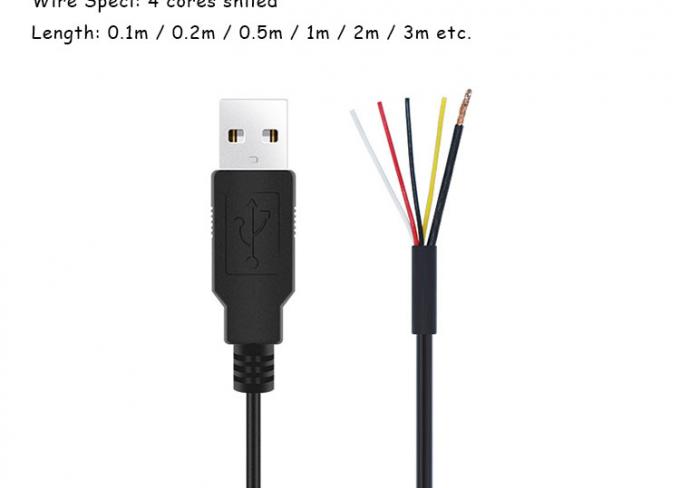 Ασπίδα USB A Άντρας σε 4 γυμνά καλώδια Ανοιχτό άκρο καλώδιο Pigtail 3