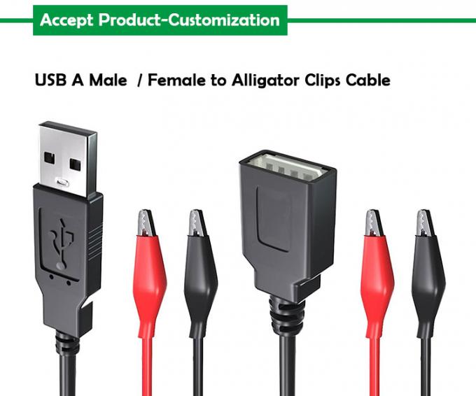 Άντρας-γυναίκας σύνδεσμος USB σε διπλό χαλκό Κραβίδες κροκοδείλου Κλιπς αλιγάτορα Δοκιμή οδηγεί καλώδιο προσαρμογέα καλωδίου για ηλεκτρικό κύκλωμα 0