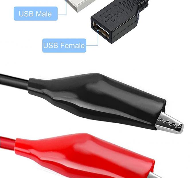 Άντρας-γυναίκας σύνδεσμος USB σε διπλό χαλκό Κραβίδες κροκοδείλου Κλιπς αλιγάτορα Δοκιμή οδηγεί καλώδιο προσαρμογέα καλωδίου για ηλεκτρικό κύκλωμα 2