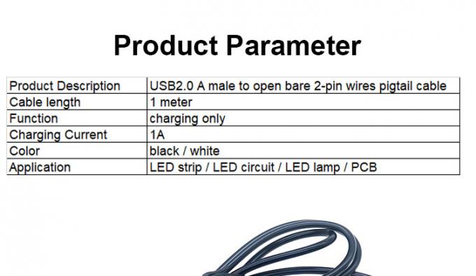 Υψηλής ποιότητας 5V USB 2.0 Άντρας για να ανοίξει απογυμνωμένο γυμνό 2pin καλώδια Τελικό καλώδιο Pigtail για LED φως λάμπα Strip 2