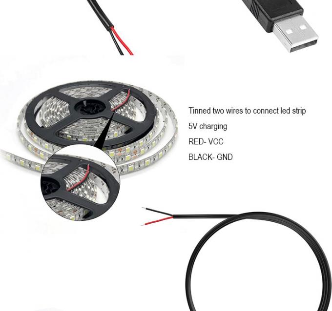 5V USB για να ανοίξετε απογυμνωμένα καλαμποκασμένα γυμνά καλώδια Τελικό καλώδιο φορτιστή ηλεκτρικής ενέργειας Pigtail για λαμπτήρα LED Strip Light 6