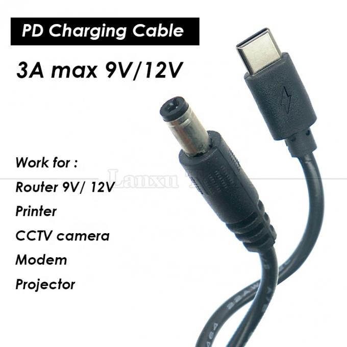 PD φόρτιση 3A 9V 12V 15V 20V USB τύπου C σε DC 5.5x2.1mm Jack Adapter Converter Cable για Wifi Router Modem Projector Camera 0