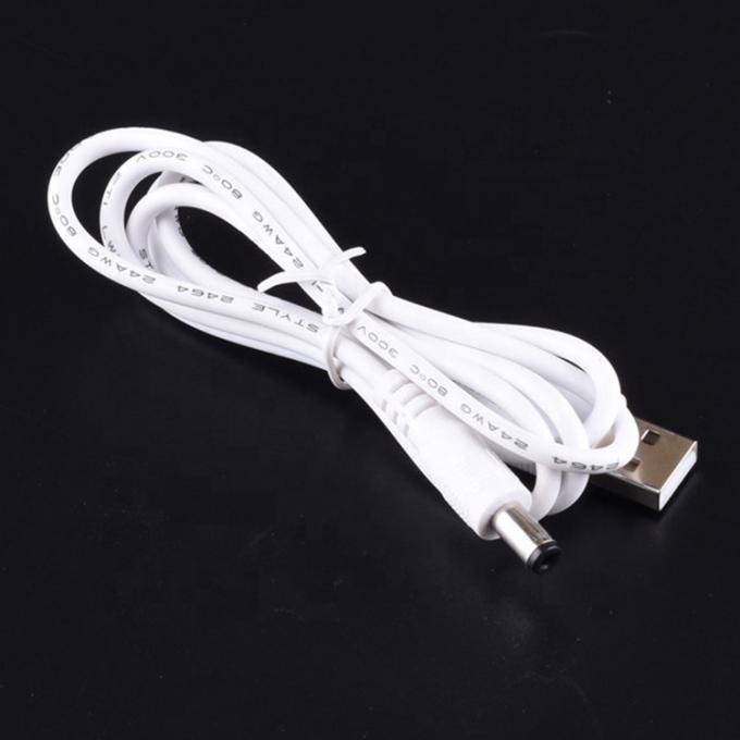 Λευκό 1M 5V USB 2.0 A αρσενικό σε DC Jack 5.5X2.1mm καλώδιο φορτιστή ρεύματος 6