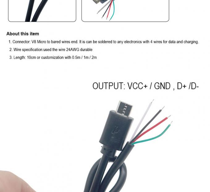 OEM Custom Micro B V8 5 Pin USB αρσενικό για να ανοίξει Pigtail γυμνά καλώδια καλώδιο 1