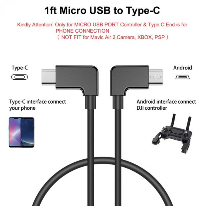 90 μοίρες γωνία Micro B σε τύπου C καλώδιο USB για UAV 1