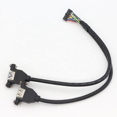 Αγορά Y Splitter Screw Locking Stud Διπλό USB 3.0 Τύπου A Γυναικείο πίνακα Mount USB καλώδιο με Molex online manufacture
