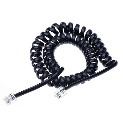 OEM Στρογγυλεμένη άνοιξη 1m 2m 3m RJ9 4P4C RJ11 Μαύρο λευκό σπειροειδές επίπεδο καλώδιο τηλεφώνου Cat3 ADSL