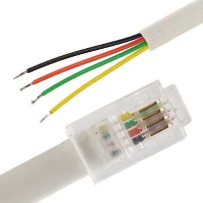 OEM 1m λευκό μαύρο RJ9 RJ11 αρσενικό 4p4c σε απογυμνωμένο καλώδιο ανοικτού καλωδίου