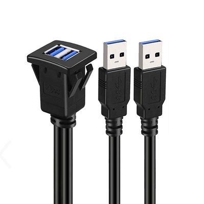 Δύο τετραγωνικά USB 3.0 2.0 αρσενικό προς θηλυκό αδιάβροχο καλώδιο επέκτασης με πίνακα επιφάνειας επιφάνειας για αυτοκίνητο φορτηγό φορτηγό πλοίο μοτοσυκλέτα υπολογιστή