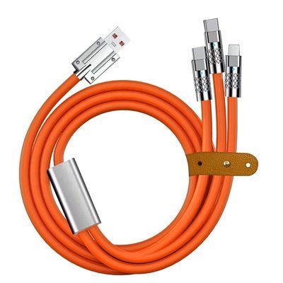 Υπερ-γρήγορη φόρτιση 120w 6A υγρή σιλικόνη 3 σε 1 πολλαπλές συνδέσεις Micro Type C USB καλώδιο φόρτισης δεδομένων για κινητό τηλέφωνο