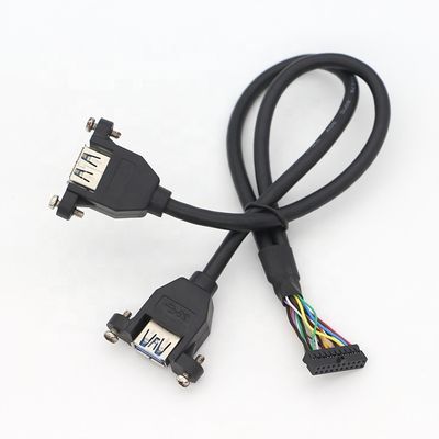 OEM βίδα κλειδώματος Stud διπλό USB 3.0 τύπου A θηλυκό καλώδιο τοποθέτησης πάνελ με σύνδεσμο Molex