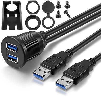 Αδιάβροχο αρσενικό προς θηλυκό Aux Car Dashboard Panel Δύο USB 3.0 Flush Mount Extension Cable για μοτοσυκλέτα