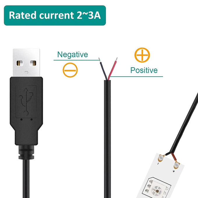 5V USB για να ανοίξετε απογυμνωμένα καλαμποκασμένα γυμνά καλώδια Τελικό καλώδιο φορτιστή ηλεκτρικής ενέργειας Pigtail για λαμπτήρα LED Strip Light 5