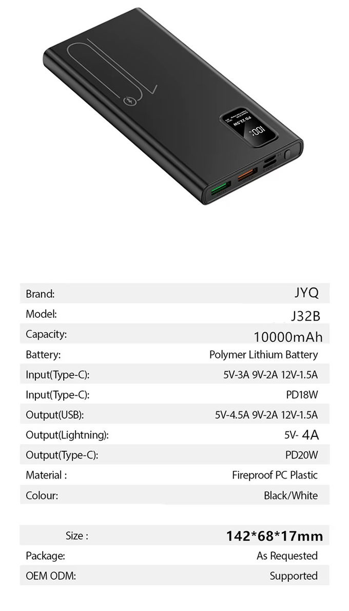 Εξωτερική φορητή 10000mah PowerBank LED οθόνη PD QC3.0 22.5W γρήγορη φόρτιση Slim Power Banks 10000mAh USB-C φορτιστή για iphone 15 7