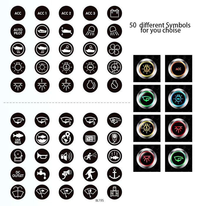 12mm 16mm 19mm 22mm 25mm 28mm 30mm 40mm Πίεσε το κουμπί διακόπτη Κλειδώνοντας στιγμιαίο φωτισμένο αδιάβροχο κουμπί διακόπτη 2