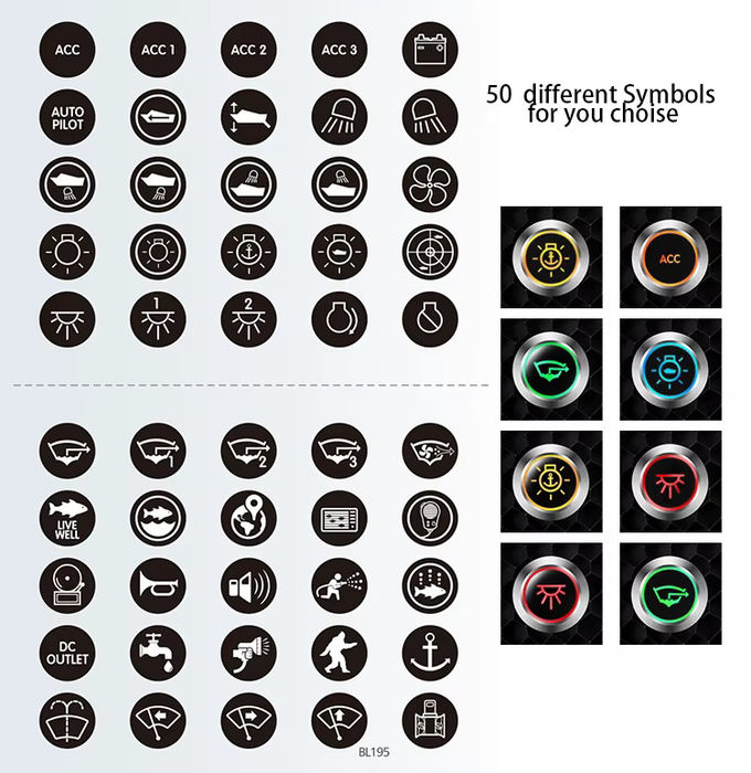12mm 16mm 19mm 22mm 25mm 28mm 30mm 40mm Πίεσε το κουμπί διακόπτη Κλειδώνοντας στιγμιαίο φωτισμένο αδιάβροχο κουμπί διακόπτη 1
